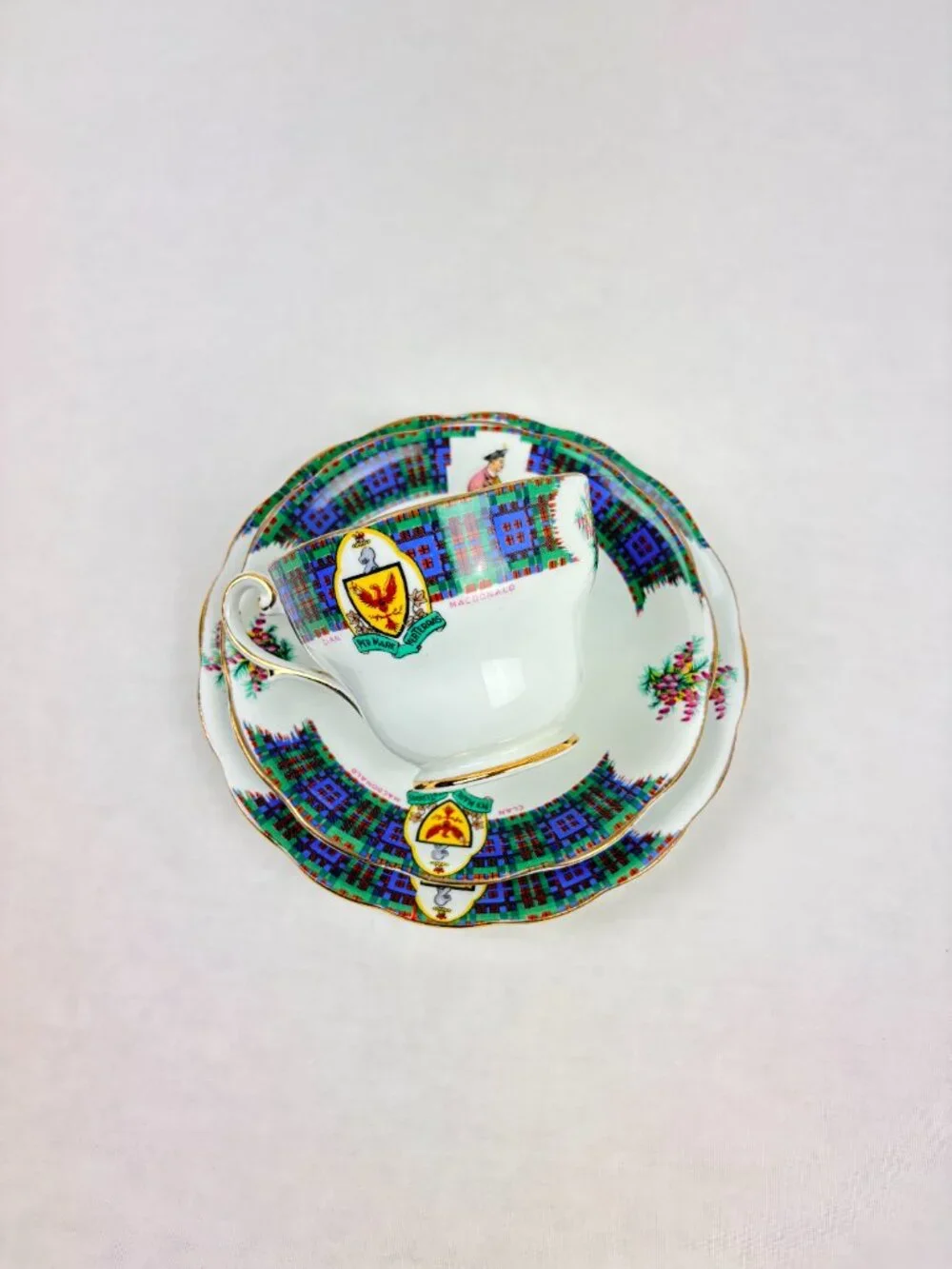 VTG Royal Standard Bonnie Scotland Clan MacDonald Teacup Saucer Plate Trio Set
